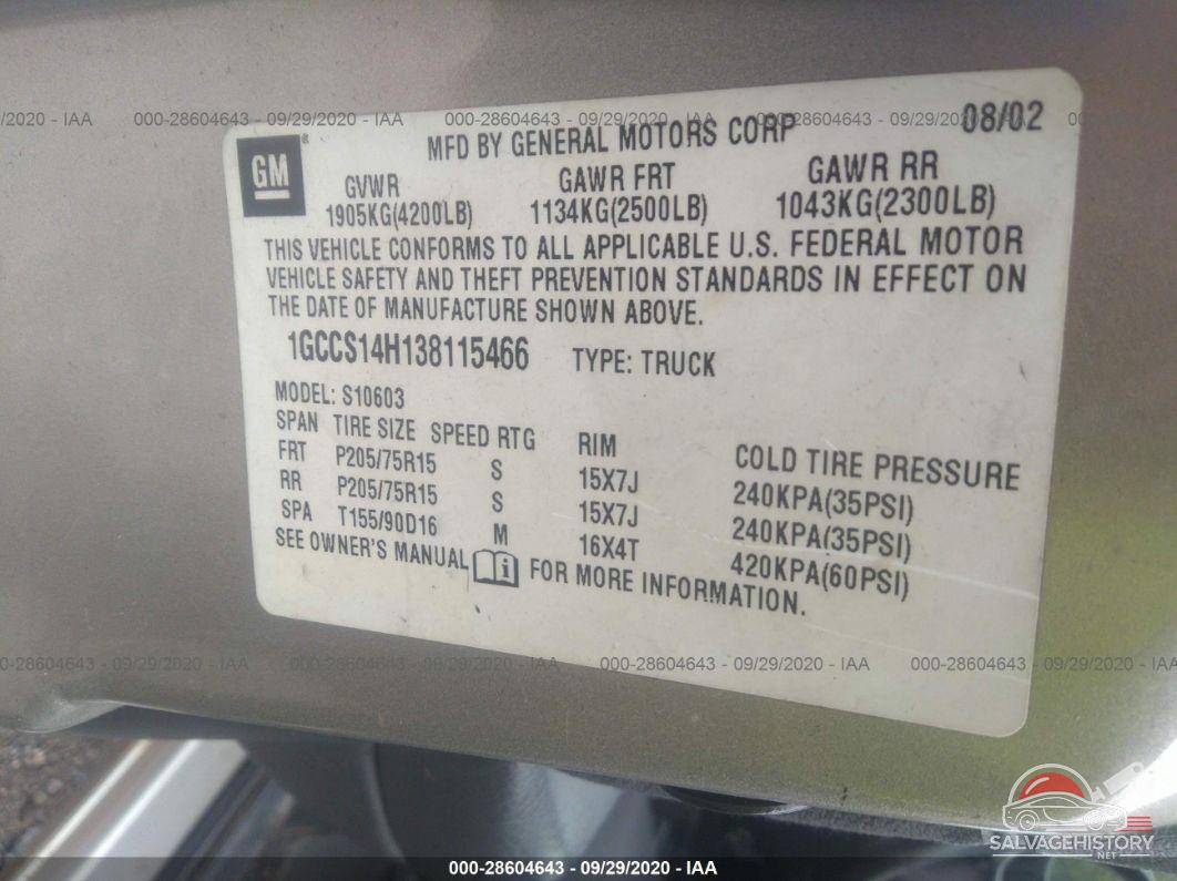 1GCCS14H138115466 2003 CHEVROLET S-10 photo no. 9