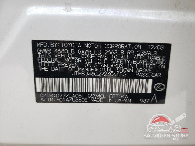 JTHBJ46G292306652 2009 LEXUS ES350 photo no. 12
