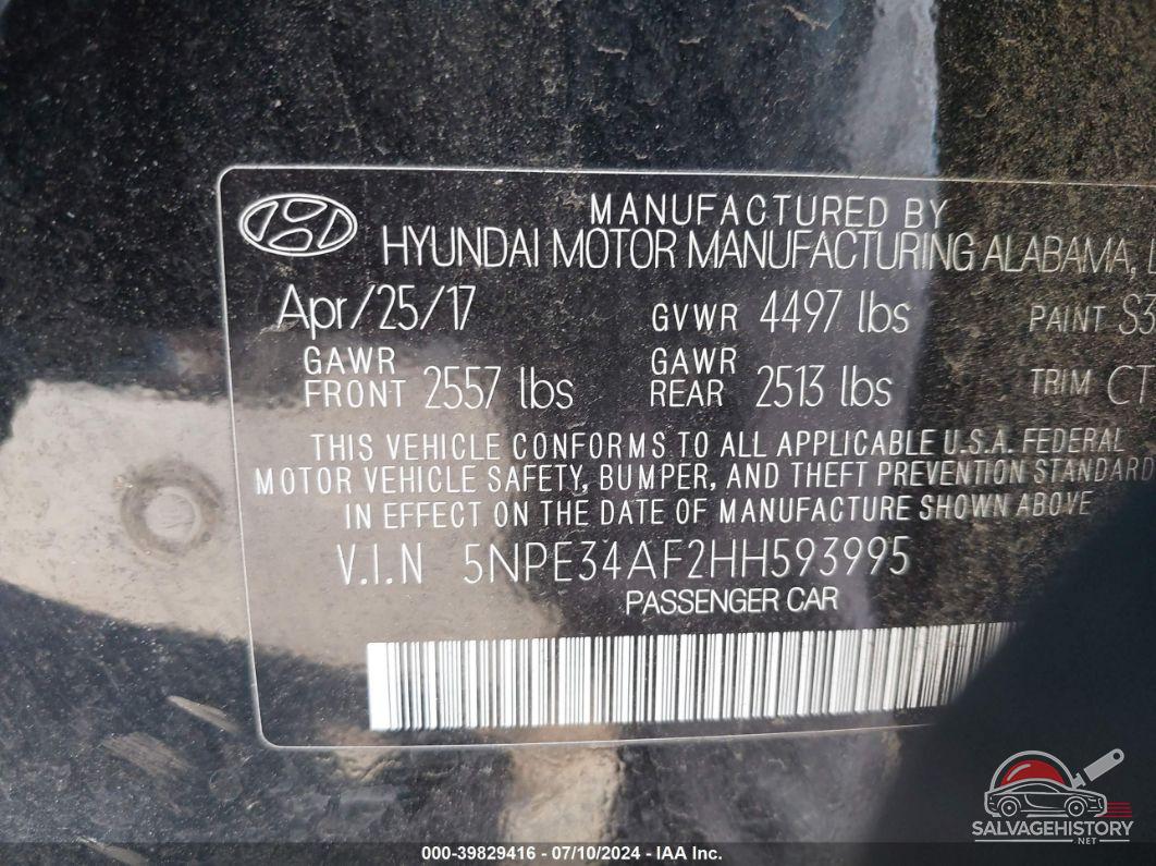 5NPE34AF2HH593995 2017 HYUNDAI SONATA photo no. 9