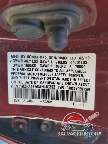 19XFA1F5XAE040353 2010 HONDA CIVIC photo no. 12