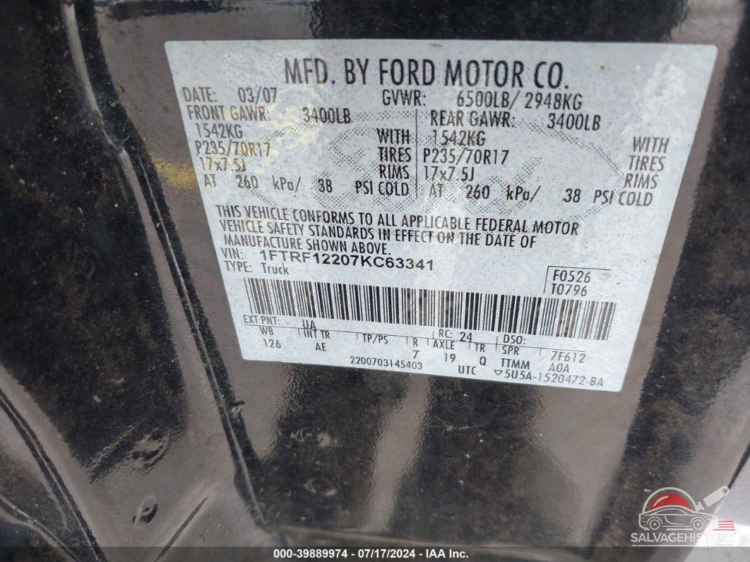 1FTRF12207KC63341 2007 FORD F-150 photo no. 9