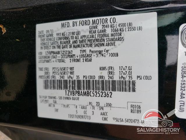 1ZVBP8AM8C5252362 2012 FORD ALL Models photo no. 12