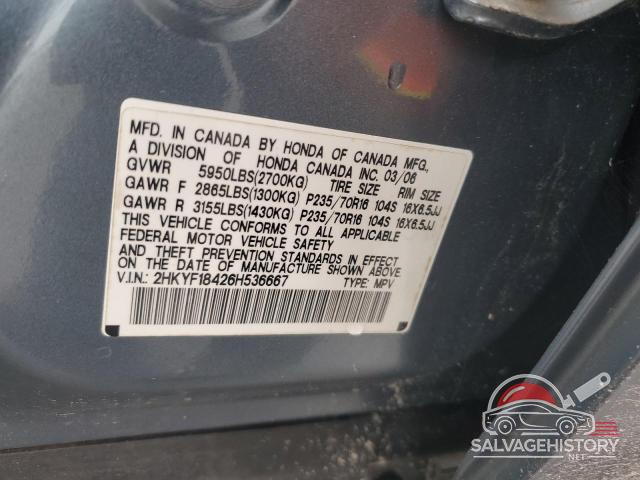 2HKYF18426H536667 2006 HONDA PILOT photo no. 13