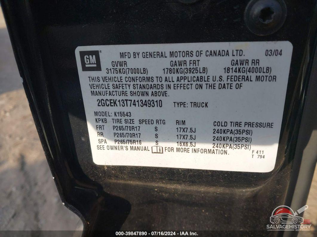 2GCEK13T741349310 2004 CHEVROLET SILVERADO photo no. 9