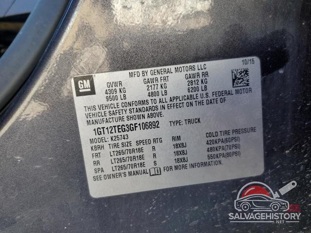 1GT12TEG3GF106892 2016 GMC SIERRA photo no. 13