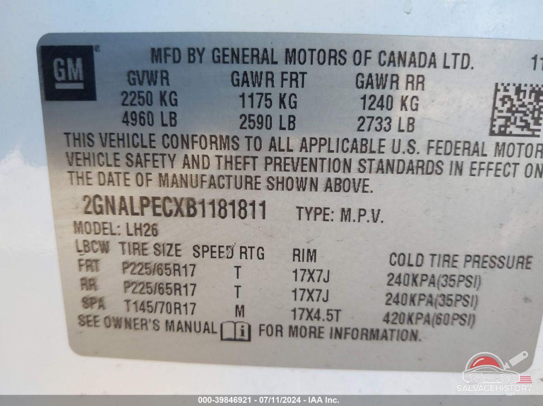 2GNALPECXB1181811 2011 CHEVROLET EQUINOX photo no. 9