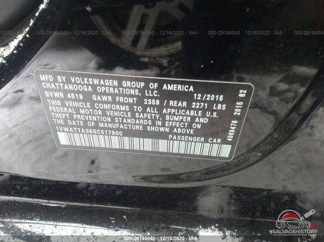 1VWAT7A35GC017900 2016 VOLKSWAGEN PASSAT photo no. 9