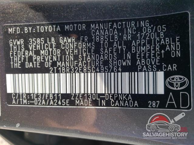 2T1BR32E85C495764 2005 TOYOTA COROLLA photo no. 12