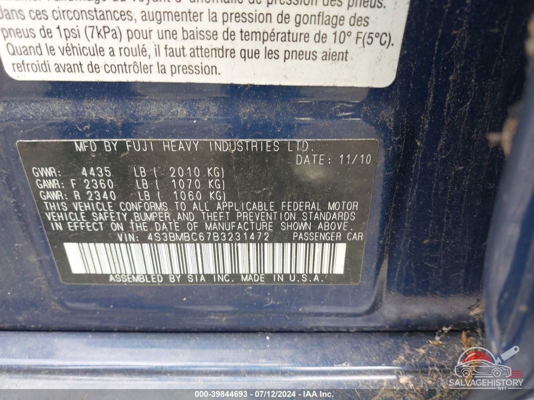 4S3BMBC67B3231472 2011 SUBARU LEGACY photo no. 9