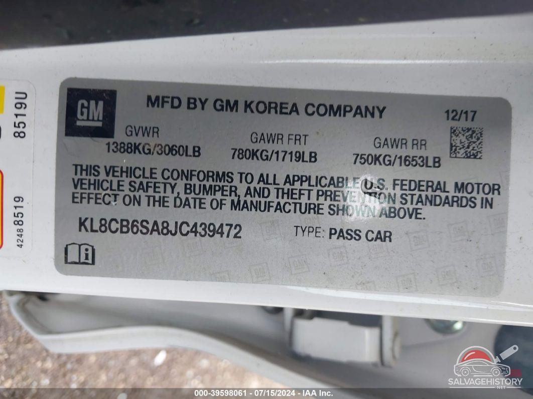 KL8CB6SA8JC439472 2018 CHEVROLET SPARK photo no. 9