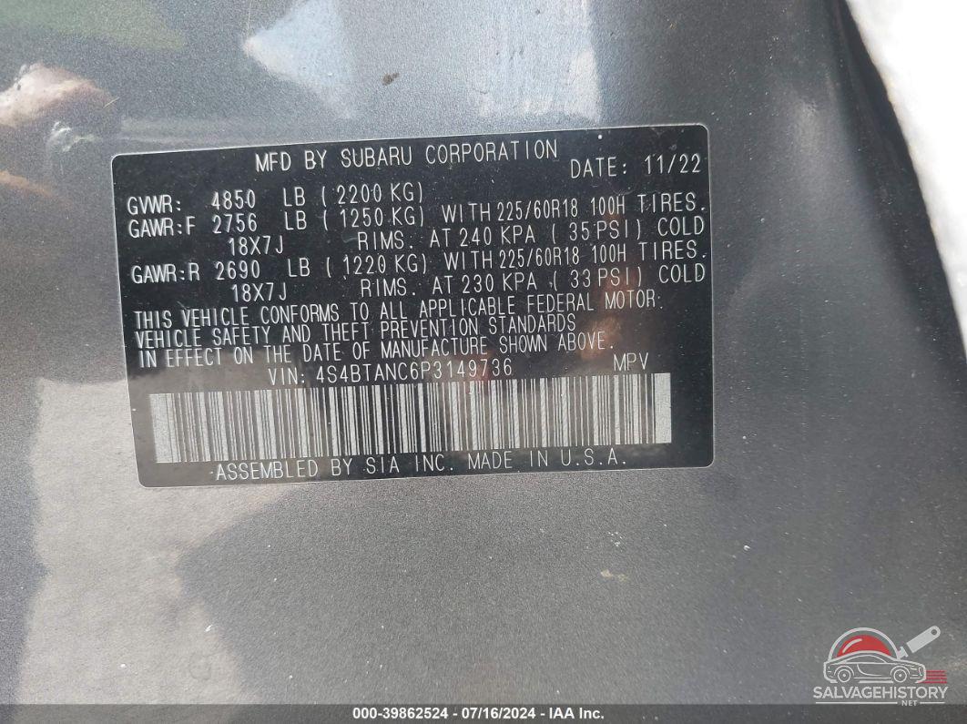 4S4BTANC6P3149736 2023 SUBARU OUTBACK photo no. 9