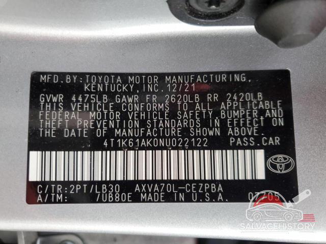 4T1K61AK0NU022122 2022 TOYOTA CAMRY photo no. 12
