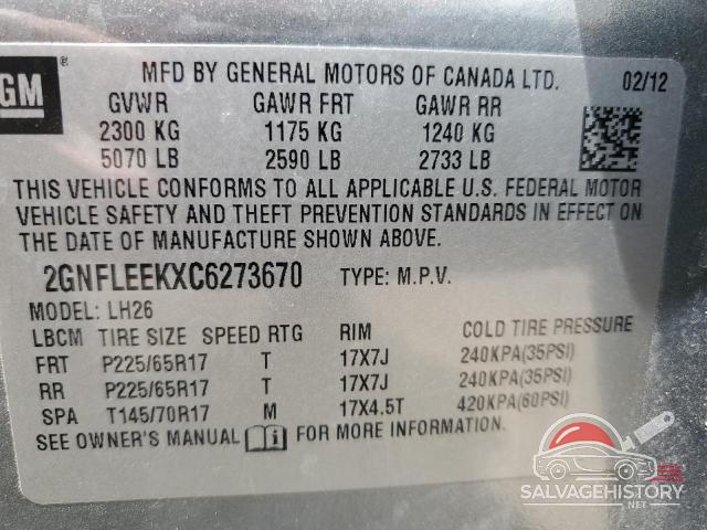 2GNFLEEKXC6273670 2012 CHEVROLET EQUINOX photo no. 12