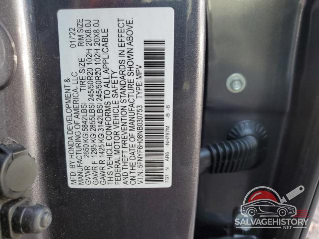 5FNYF6H08NB030753 2022 HONDA PILOT photo no. 12