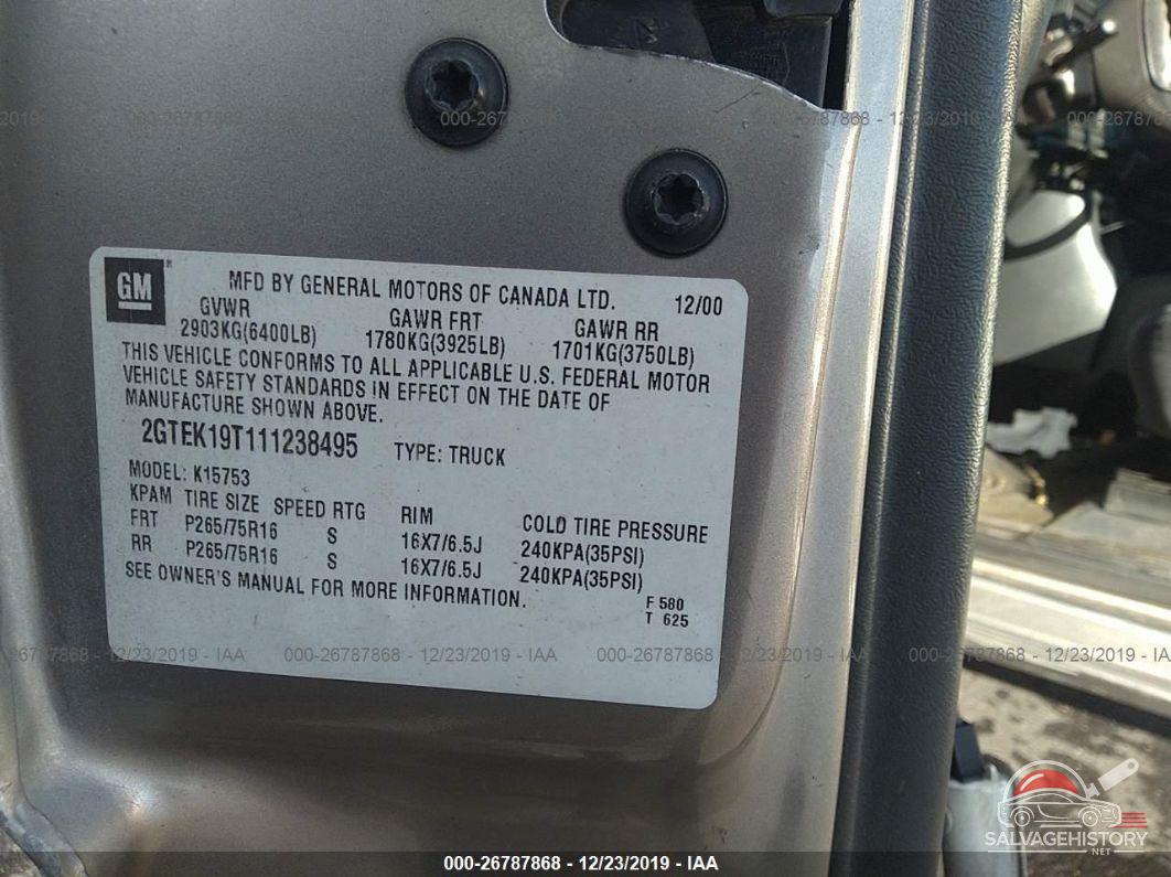 2GTEK19T111238495 2001 GMC SIERRA 1500 photo no. 9