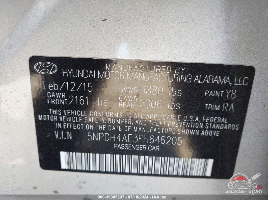 5NPDH4AE3FH646205 2015 HYUNDAI ELANTRA photo no. 9