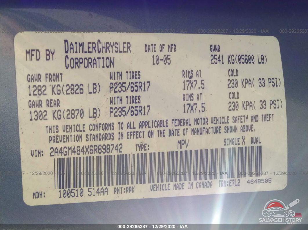 2A4GM484X6R698742 2006 CHRYSLER PACIFICA photo no. 9