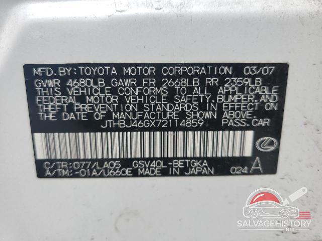 JTHBJ46GX72114859 2007 LEXUS ES350 photo no. 12