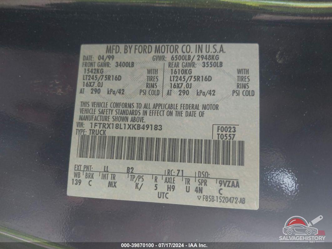 1FTRX18L1XKB49183 1999 FORD F-150 photo no. 9