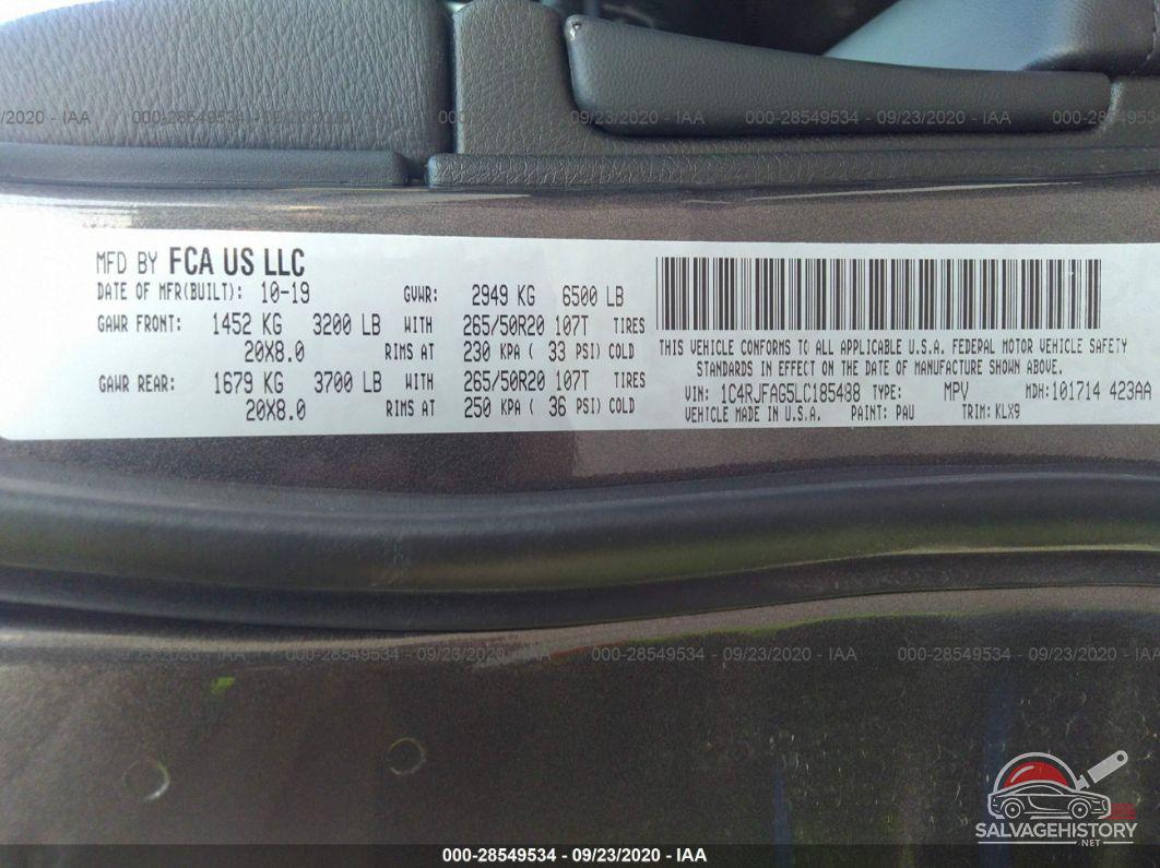 1C4RJFAG5LC185488 2020 JEEP GRAND CHEROKEE photo no. 9