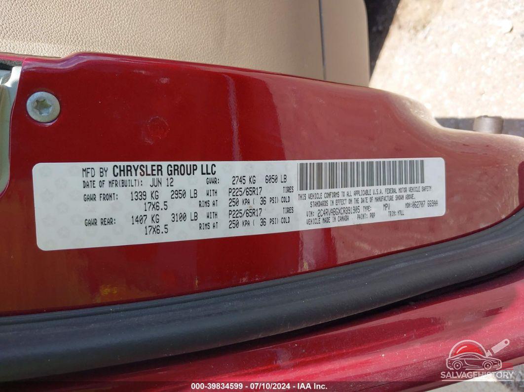 2C4RVABGXCR391905 2012 VOLKSWAGEN ROUTAN photo no. 9