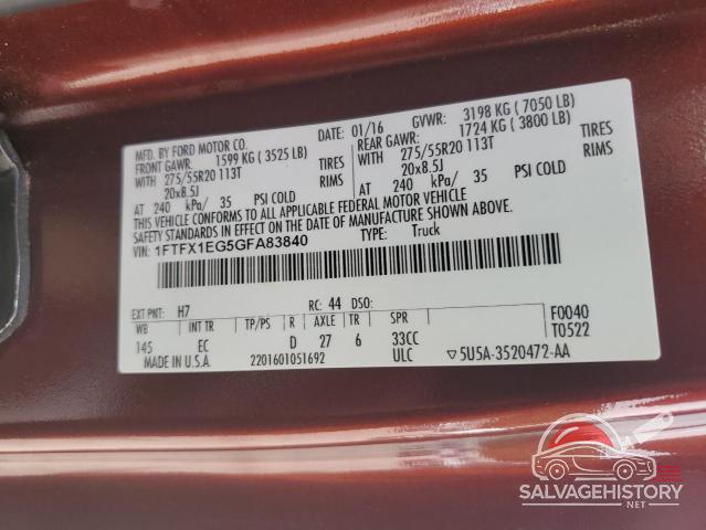 1FTFX1EG5GFA83840 2016 FORD F-150 photo no. 12
