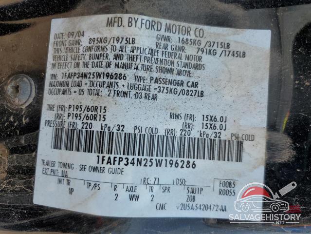 1FAFP34N25W196286 2005 FORD FOCUS photo no. 12