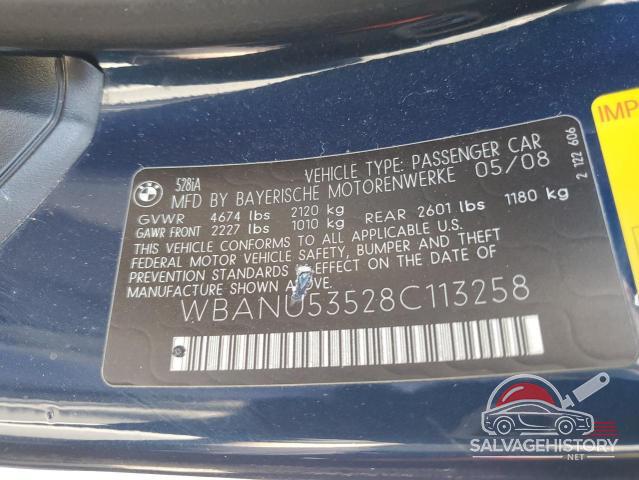 WBANU53528C113258 2008 BMW 5 SERIES photo no. 12