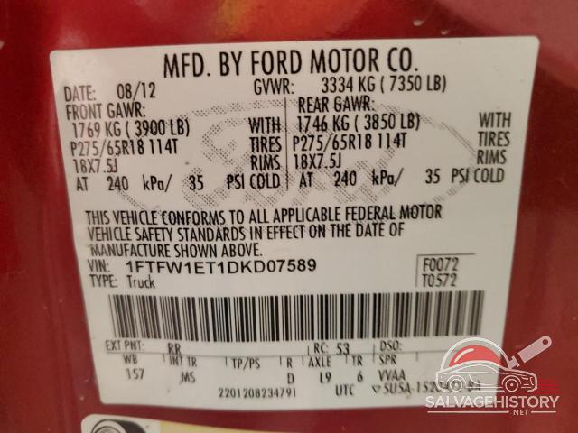 1FTFW1ET1DKD07589 2013 FORD F-150 photo no. 12