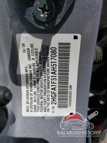 2HGFA1F51AH517080 2010 HONDA CIVIC photo no. 12
