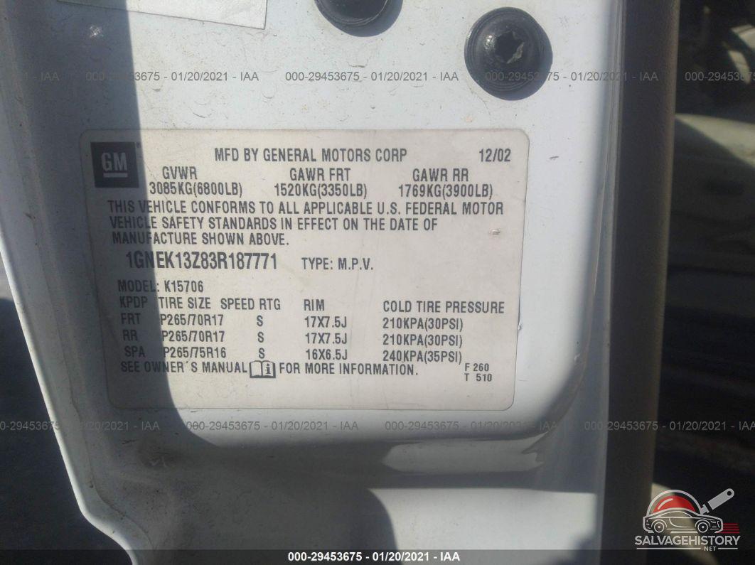 1GNEK13Z83R187771 2003 CHEVROLET TAHOE photo no. 9