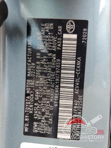 4T1BE46K19U797659 2009 TOYOTA CAMRY photo no. 12