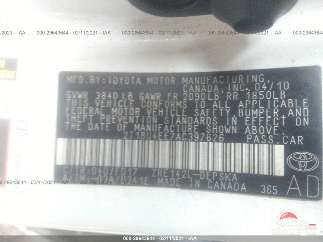2T1BU4EE7AC397626 2010 TOYOTA COROLLA photo no. 9