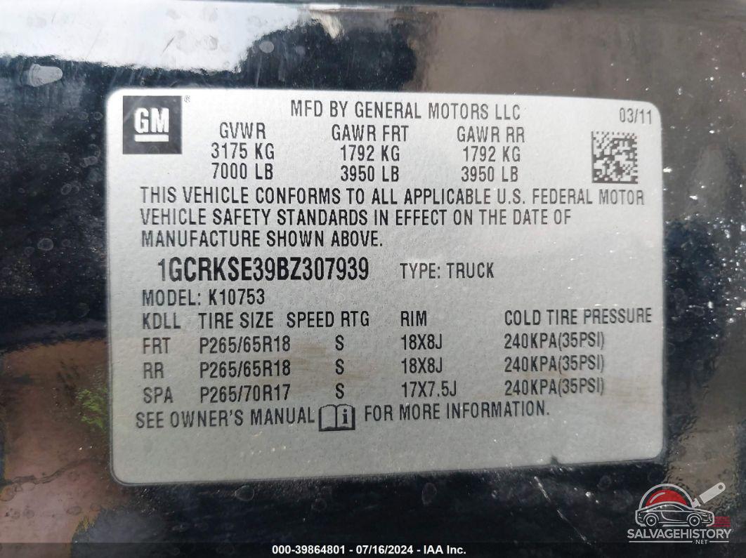 1GCRKSE39BZ307939 2011 CHEVROLET SILVERADO photo no. 9