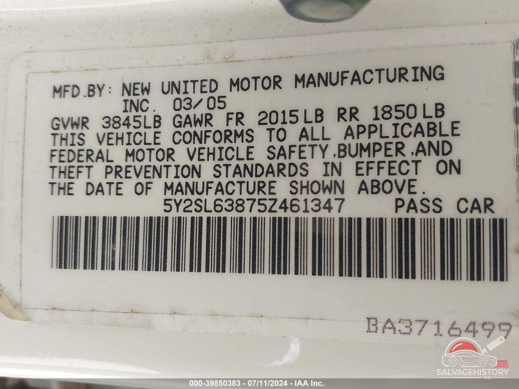 5Y2SL63875Z461347 2005 PONTIAC VIBE photo no. 9