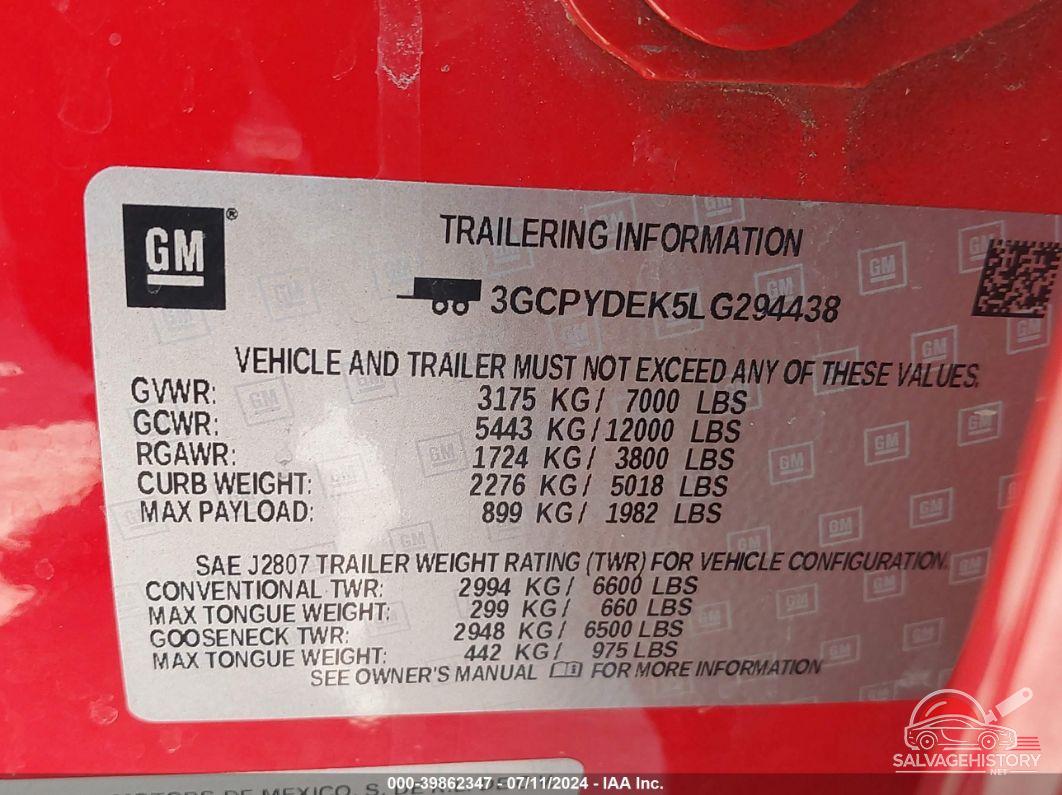 3GCPYDEK5LG294438 2020 CHEVROLET SILVERADO 1500 photo no. 9