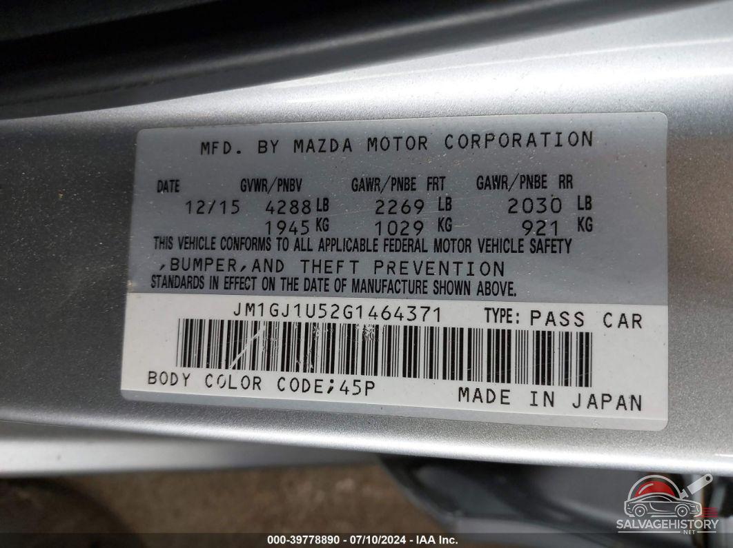 JM1GJ1U52G1464371 2016 MAZDA MAZDA6 photo no. 9