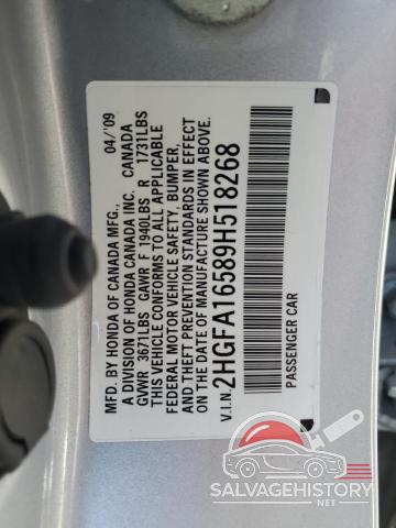 2HGFA16589H518268 2009 HONDA CIVIC photo no. 12