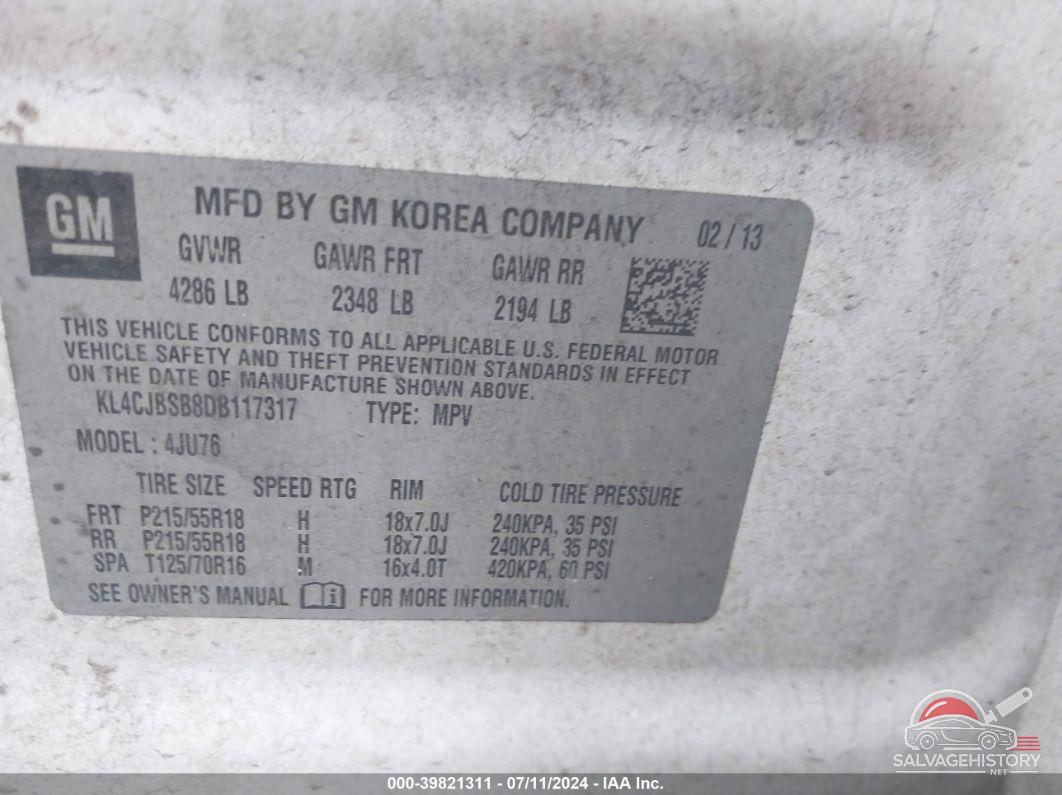 KL4CJBSB8DB117317 2013 BUICK ENCORE photo no. 9