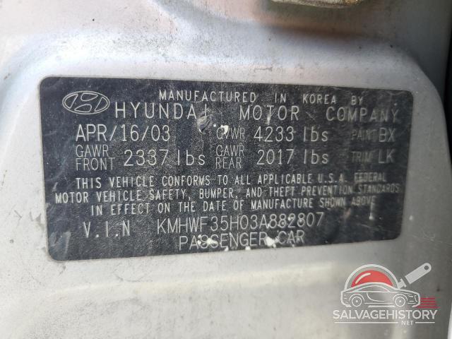 KMHWF35H03A882807 2003 HYUNDAI SONATA photo no. 12