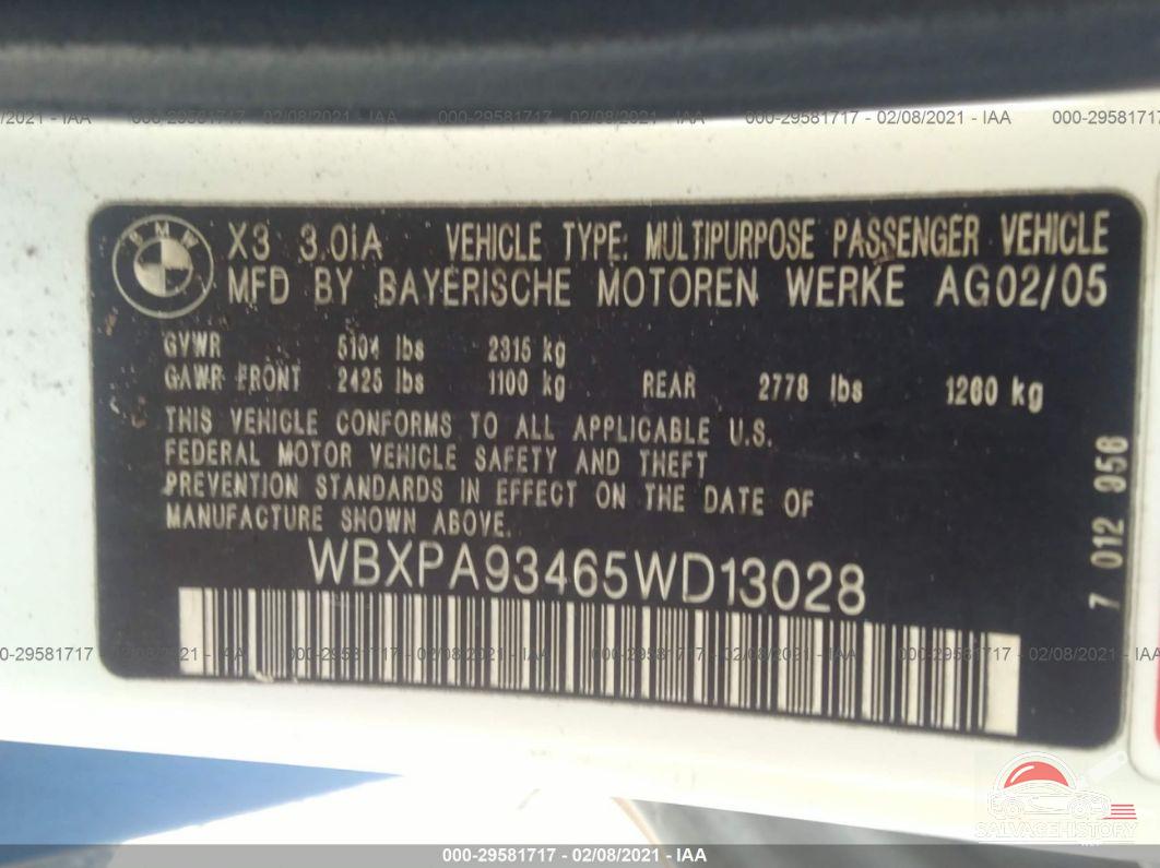 WBXPA93465WD13028 2005 BMW X3 photo no. 9