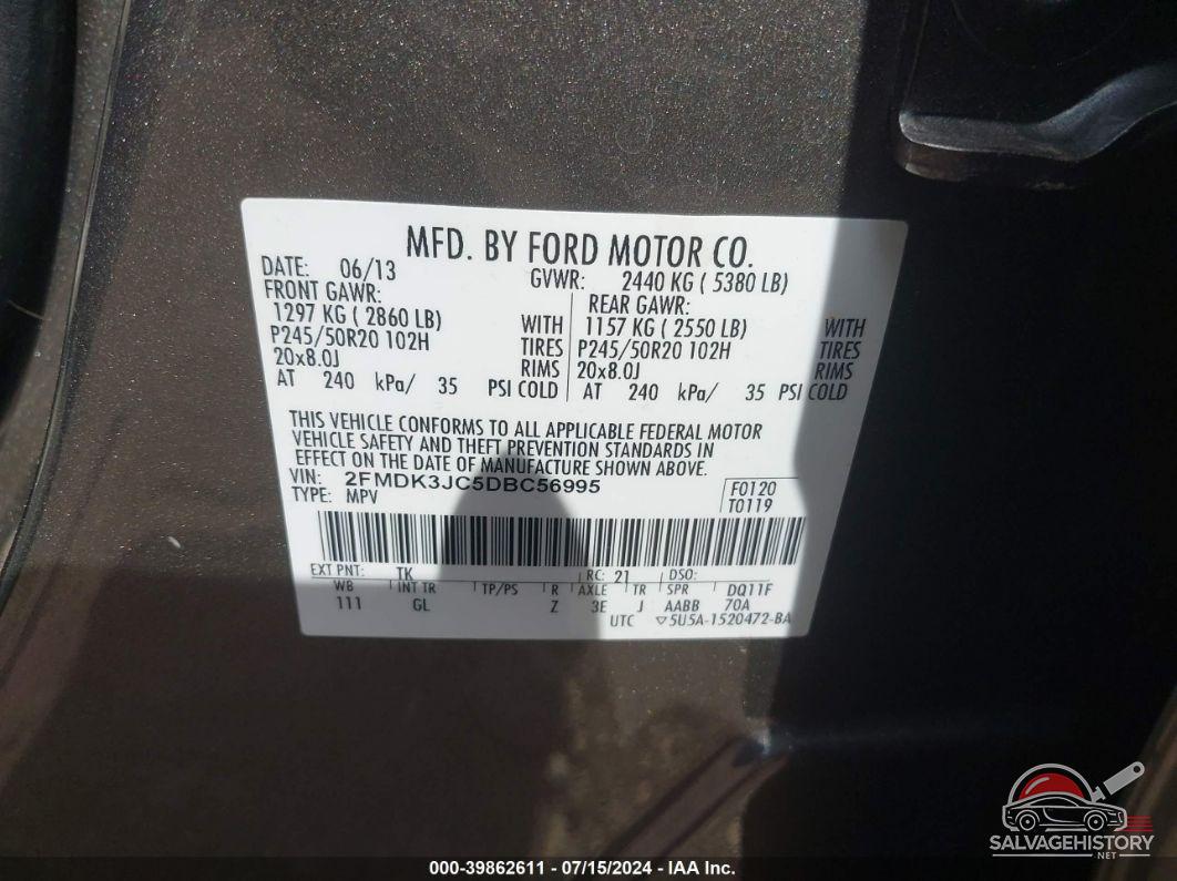 2FMDK3JC5DBC56995 2013 FORD EDGE photo no. 9