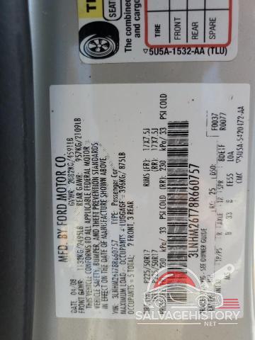 3LNHM26T78R660757 2008 LINCOLN MKZ photo no. 12
