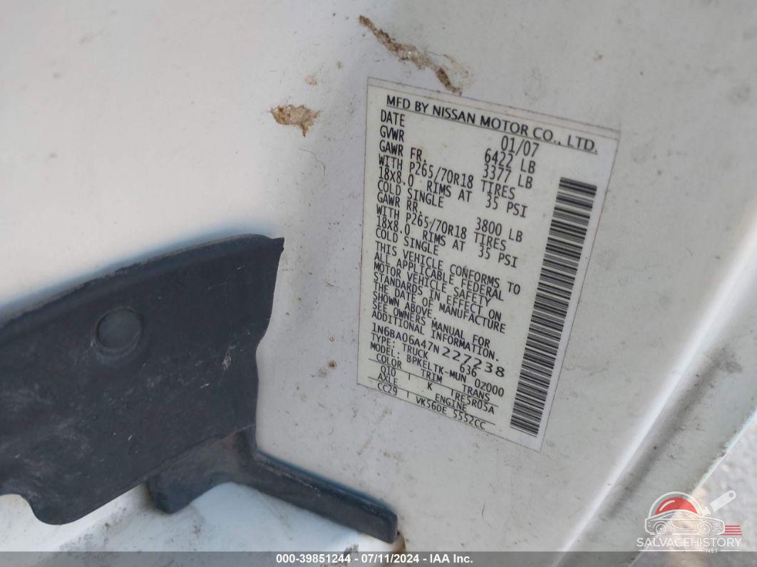 1N6BA06A47N227238 2007 NISSAN TITAN photo no. 9
