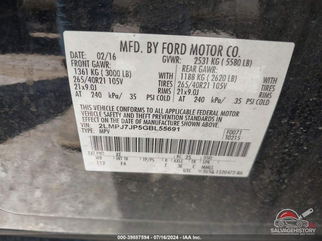2LMPJ7JP5GBL55691 2016 LINCOLN MKX photo no. 9
