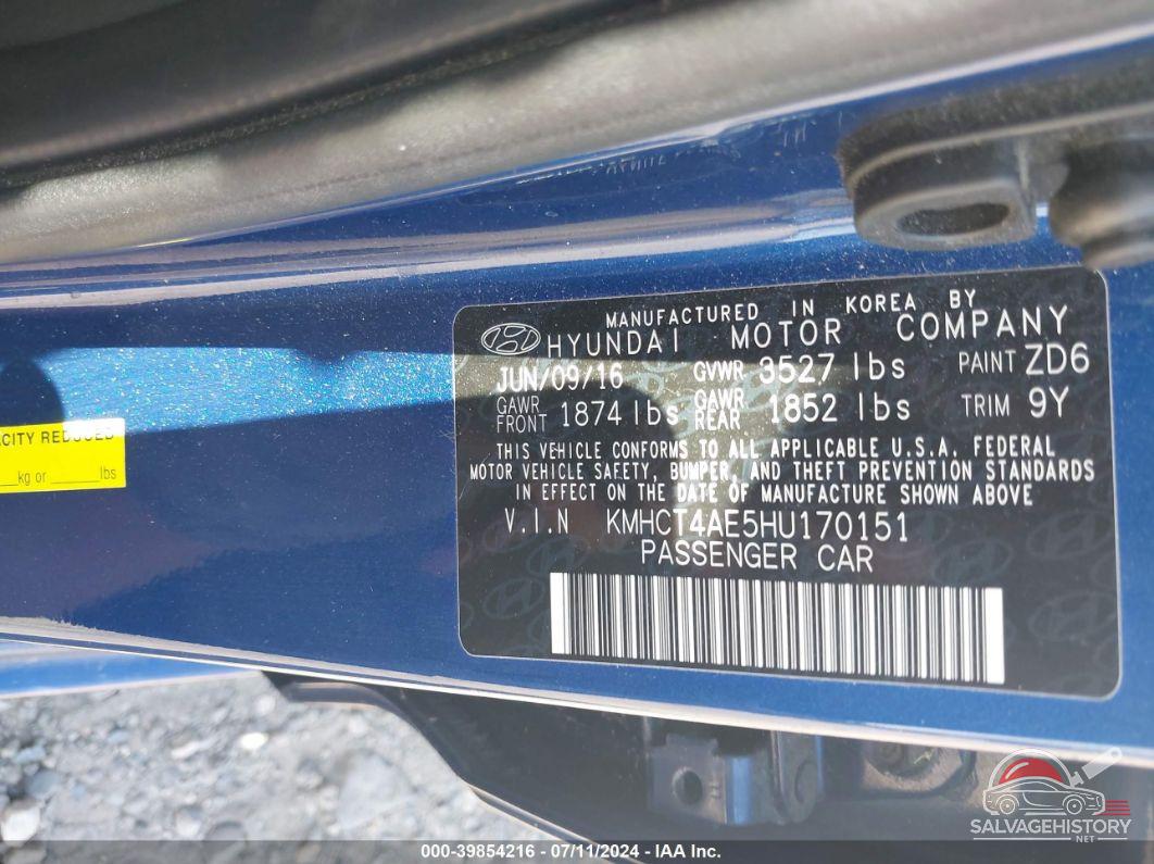 KMHCT4AE5HU170151 2017 HYUNDAI ACCENT photo no. 9