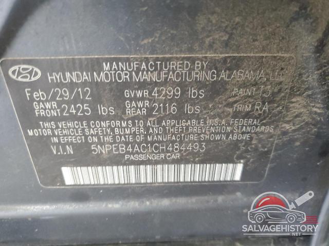 5NPEB4AC1CH484493 2012 HYUNDAI SONATA photo no. 12