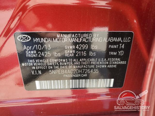 5NPEB4AC2DH726435 2013 HYUNDAI SONATA photo no. 12