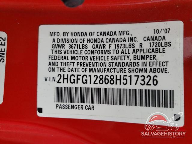 2HGFG12868H517326 2008 HONDA CIVIC photo no. 12