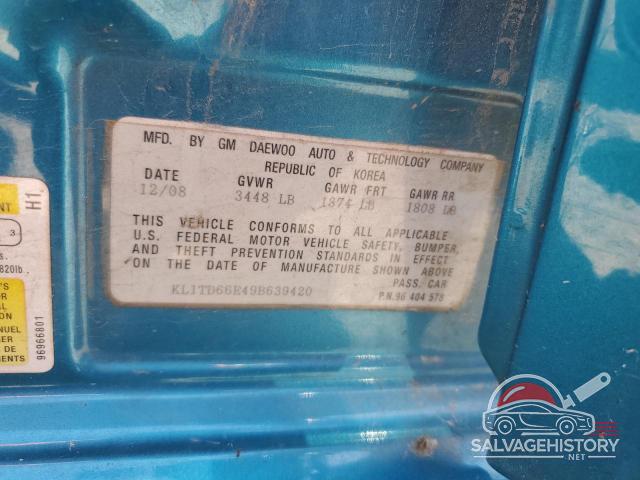 KL1TD66E49B639420 2009 CHEVROLET AVEO photo no. 12